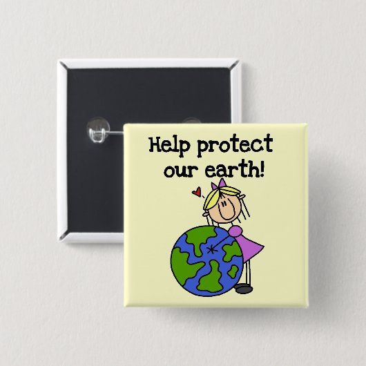 女の子は私達の地球のTシャツおよびギフトを保護します 缶バッジ (正面&裏面)