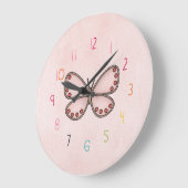 女の子は蝶時計に番号を付けました ラージ壁時計 (傾斜)