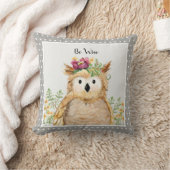 女の子は賢い森林フクロウの水彩画の森林動物です クッション (ブランケット)