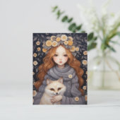 女の子は赤いキツネを抱いて、半月半日 ポストカード (スタンド正面)