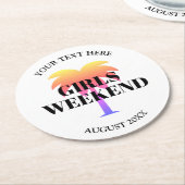 女の子は週末に熱帯ヤシの木を紙沿岸に ラウンドペーパーコースター (アングル)