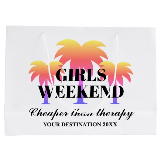 女の子は週末に熱遠くに帯ヤシの木を旅するカスタム ラージペーパーバッグ (裏面)