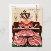 女の子は遊ピアノのクリスマスソングで、ヴィンテージ ポストカード (正面/裏面)