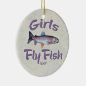 女の子は魚を飛ばしますも! ニジマスのはえの魚釣り セラミックオーナメント (右)