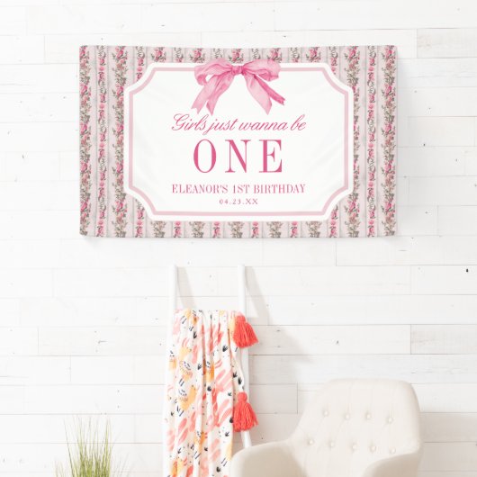 女の子は1人の女の子になりたい1st誕生日パーティー 横断幕 (インサイチュ)