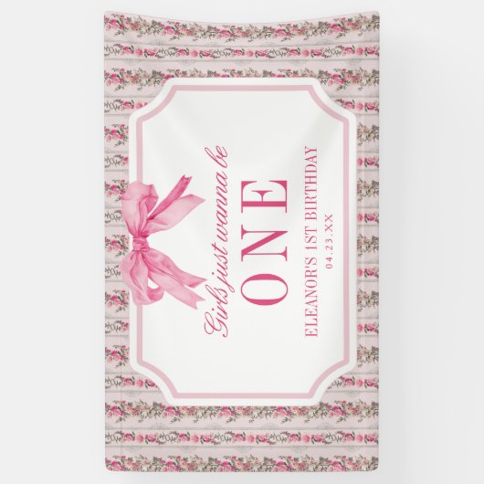 女の子は1人の女の子になりたい1st誕生日パーティー 横断幕 (縦)