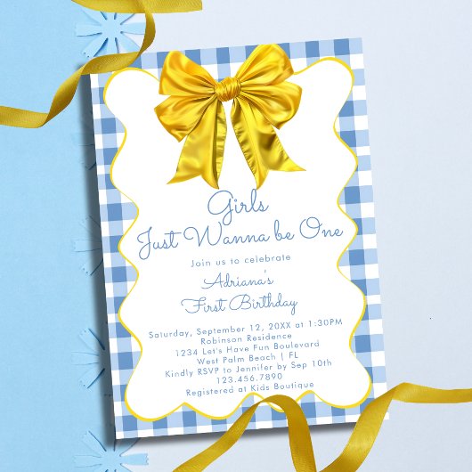 女の子は1歳になるのが夢 Yellow Blue 1歳の誕生日 招待状