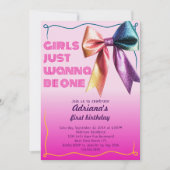 女の子は80年代90年代の1歳の誕生日パーティー 招待状 (正面)