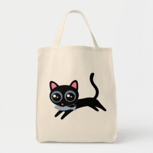 女の子へのプレゼントにぴったりな魚を持ったかわいい子猫 トートバッグ