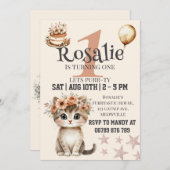 女の子への最初の誕生日の招待 招待状 (正面/裏面)