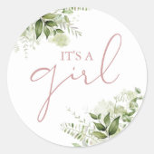 女の子ほこりっぽいバラの緑の赤ちゃんシャワーの好意 ラウンドシール (正面)