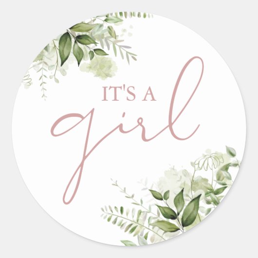 女の子ほこりっぽいバラの緑の赤ちゃんシャワーの好意 ラウンドシール (正面)