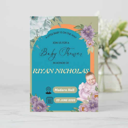 女の子または男の子のためのベビーシャワー招待状 セーブザデート (スタンド正面)