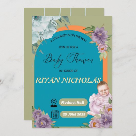 女の子または男の子のためのベビーシャワー招待状 セーブザデート (正面/裏面)