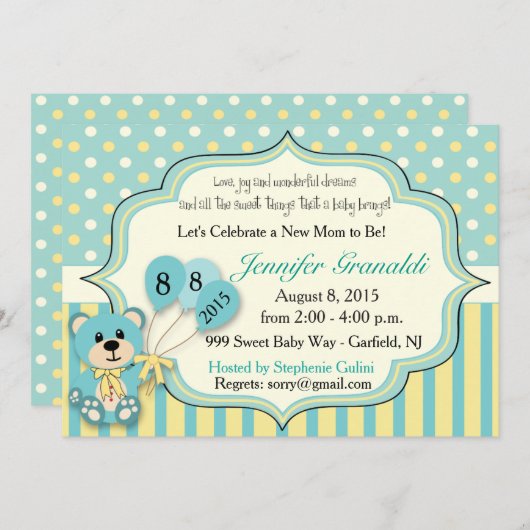 女の子または男の子のためのベビーシャワー 招待状 (正面/裏面)