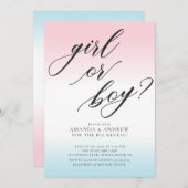 女の子または男の子のジェンダーが赤ちゃんのシャワーを明らかにする招待状 招待状 (正面/裏面)