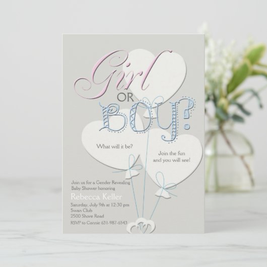 女の子または男の子の性はベビーシャワーの招待状を明らかにします 招待状 (スタンド正面)