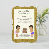 女の子または男の子の性は、金ゴールド、トレンディー明らかにしましたり、耐えましたり、ぴかぴか光ります 招待状 (スタンド正面)