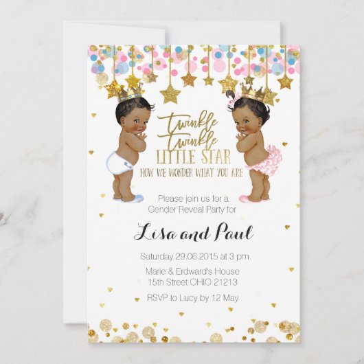 女の子または男の子の性別による招待の表示 招待状 (正面)