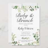 女の子または男の子の緑の草木のベビーのブランチのシャワーの招待 招待状 (正面)