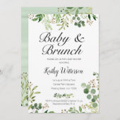 女の子または男の子の緑の草木のベビーのブランチのシャワーの招待 招待状 (正面/裏面)