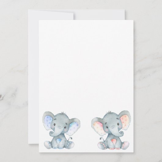 女の子または男の子の象のジェンダーリビール招待状 招待状 (裏面)