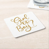 女の子または男の子の金ゴールドグリッター性別の表示 スクエアペーパーコースター (アングル)