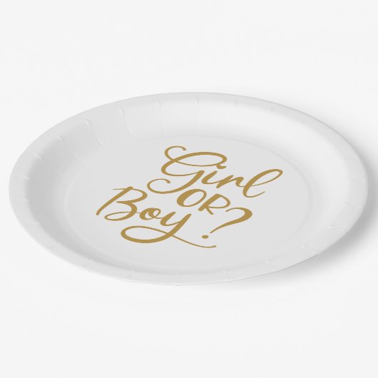 女の子または男の子の金ゴールドグリッター性別の表示 ペーパープレート (アングル)