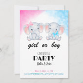 女の子または男の子ベビーゾウ性別リビール招待状 招待状 (正面)