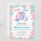 女の子または男の子ミントとピンクのレトロジェンダーリビール 招待状 (正面)