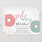 女の子または男の子/青またはピンクのドーナツ性別の表示 招待状 (正面)