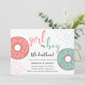 女の子または男の子/青またはピンクのドーナツ性別の表示 招待状 (スタンド正面)