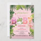 女の子も吠えられる！水彩恐竜の赤ちゃんシャワー 招待状 (正面)