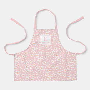 女の子やママのためのピンクの花のモノグラムエプロン エプロン