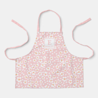 女の子やママのためのピンクの花のモノグラムエプロン エプロン