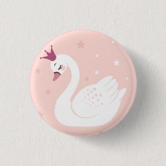 女の子や娘への子供へのギフトにぴったりな可愛い白鳥 缶バッジ (正面)