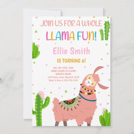 女の子や幼児のための可愛いフェスタパーティーカード 招待状 (正面)