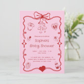 女の子や男の子のための可愛い赤とピンクの赤ちゃんシャワー 招待状 (スタンド正面)