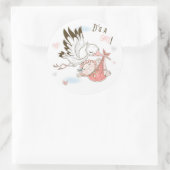女の子よ!コウノトリと赤ちゃん ラウンドシール (バッグ)