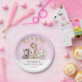 女の子よ！サファリアニマルズベビーシャワープレート ペーパープレート (パーティー)