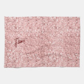 女の子らしいきらめくピンクのモノグラム入り キッチンタオル (横)