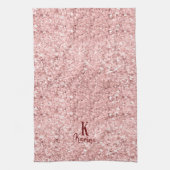 女の子らしいきらめくピンクのモノグラム入り キッチンタオル (縦)