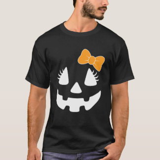 女の子らしいまつ毛とリボンのカボチャの顔 ハロウィン Ja Tシャツ