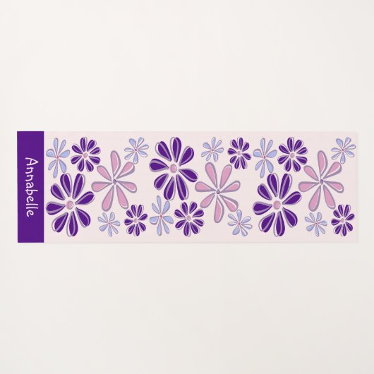 女の子らしいインディゴピンクネームフラワードゥードルパターン ヨガマット (裏面(横))
