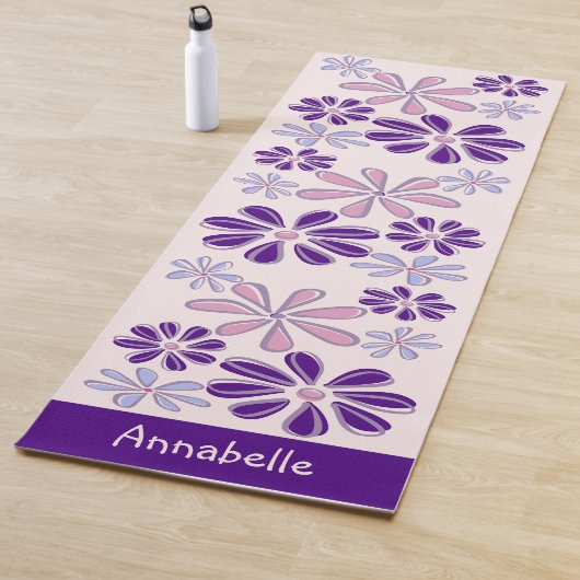 女の子らしいインディゴピンクネームフラワードゥードルパターン ヨガマット (インサイチュ)