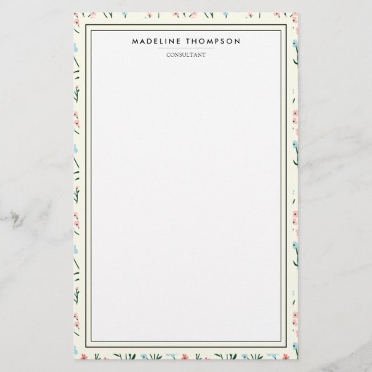 女の子らしいエレガントなパステルピンクとブルーの花柄 便箋 (正面)