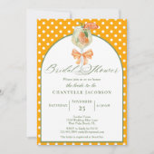 女の子らしいエレガントな水玉模様のオレンジ色の楽しい結婚前お披露目パーティー 招待状 (正面)