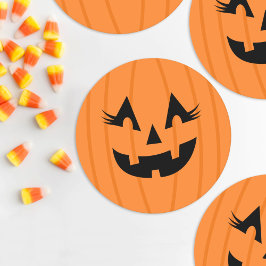 女の子らしいオレンジ色のジャック・オ・ランタン・パンプキンフェイス ハロウィン ラウンドペーパーコースター