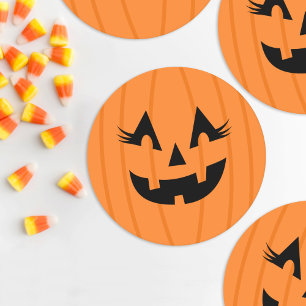 女の子らしいオレンジ色のジャック・オ・ランタン・パンプキンフェイス ハロウィン ラウンドペーパーコースター