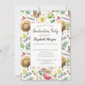 女の子らしいカラフルなビーチリラックス卒業パーティー 招待状 (正面)